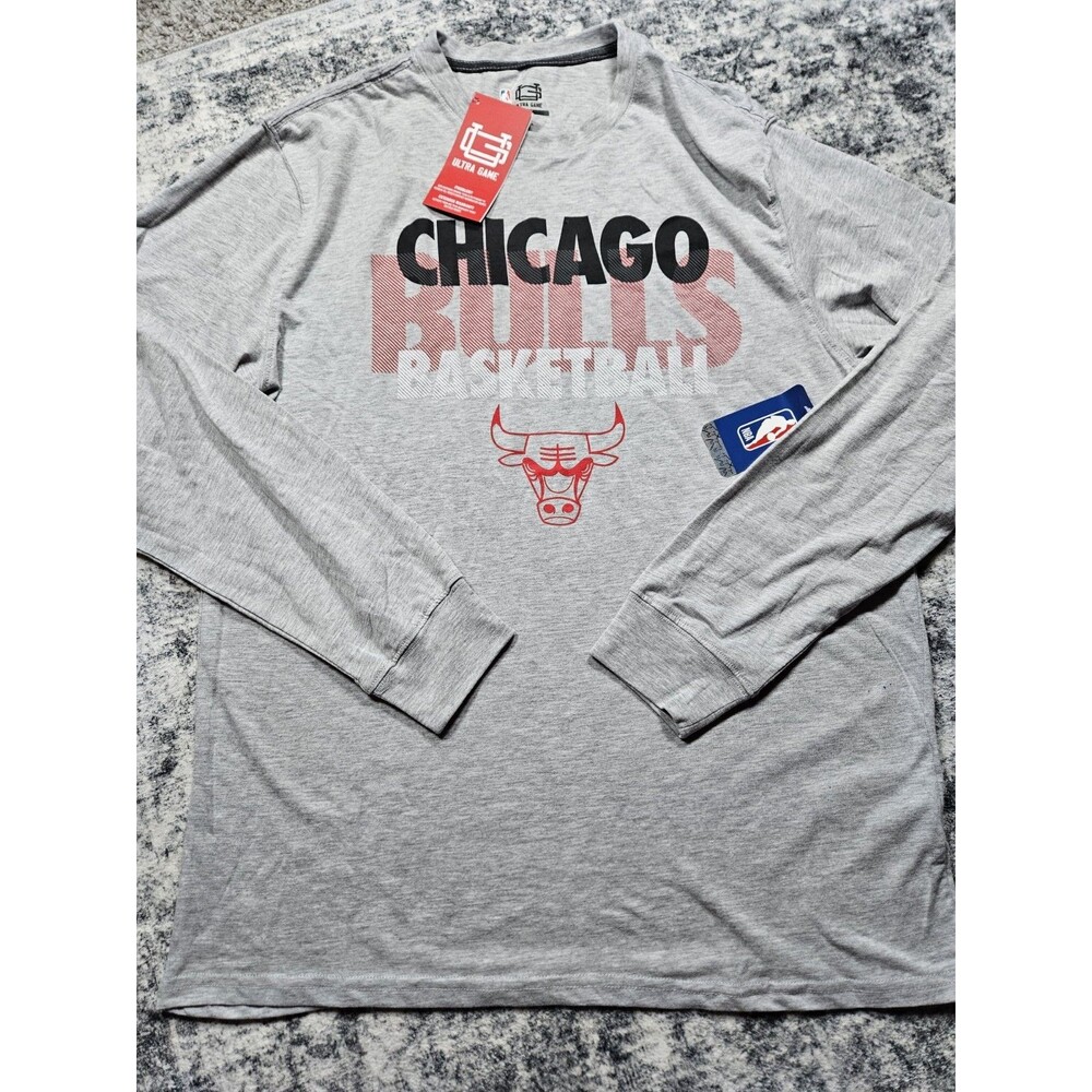 Ultra Game Chicago Bulls Men’s XL T Shirt NBA Long Sleeve NWT Gray